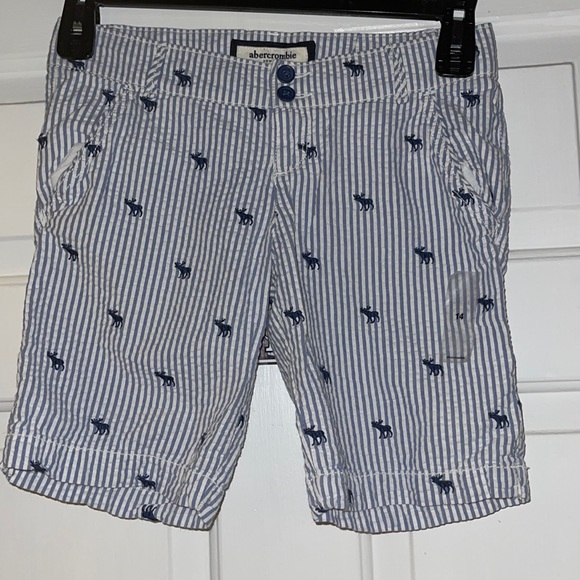 Abercrombie blue and white seersucker shorts with embroidery logo size 14 - Picture 1 of 4